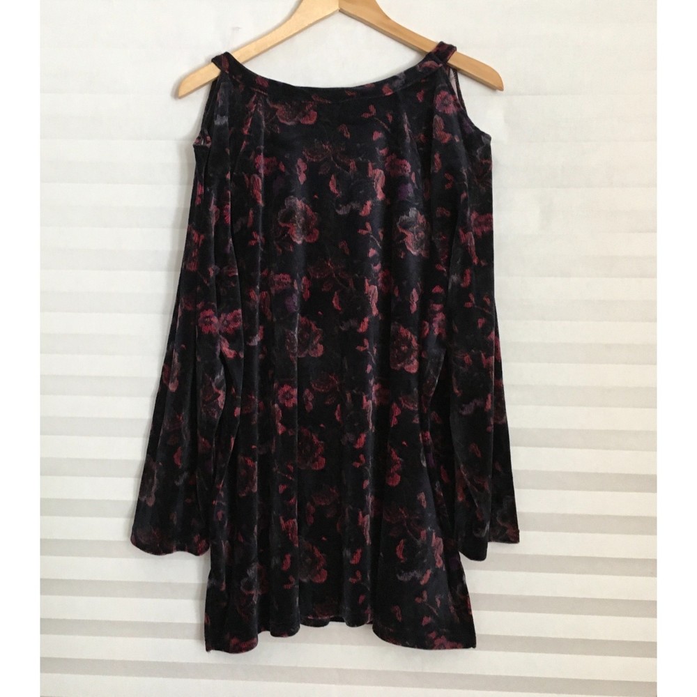 Woman Within Velour Style Blouse Top Size 1X Cold Shoulder Long Sleeve Pull‎ On